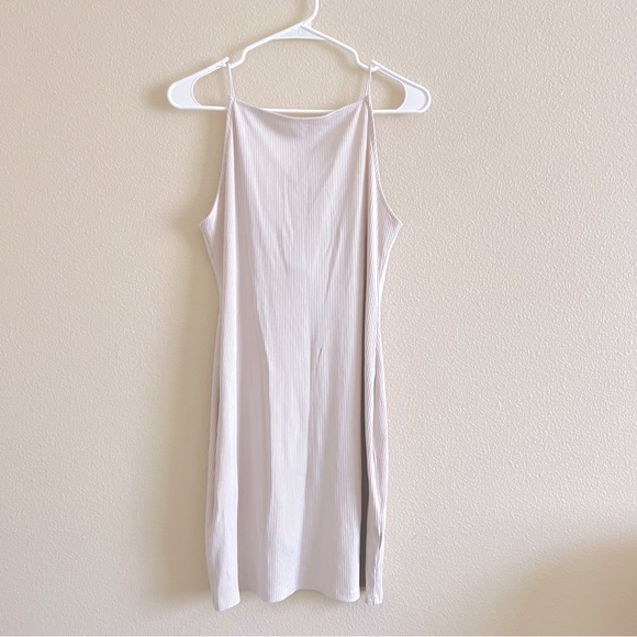 Blush Taupe Square Neck Thin Strap Low Back Bodycon Y2K Dress - Picture 5 of 10